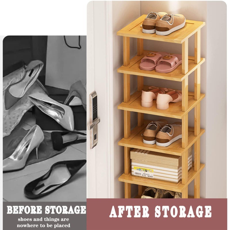 SAN HE Bamboo Shoe Rack 12 Tier- Vertical Shoe Rack for Small Spaces, Tall Narrow Shoe Rack Organizer for Closet Entryway Corner Garage and Bedroom,Skinny Shoe Shelf with Free Stackable DIY - Image 5