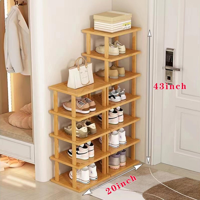 SAN HE Bamboo Shoe Rack 12 Tier- Vertical Shoe Rack for Small Spaces, Tall Narrow Shoe Rack Organizer for Closet Entryway Corner Garage and Bedroom,Skinny Shoe Shelf with Free Stackable DIY - Image 3