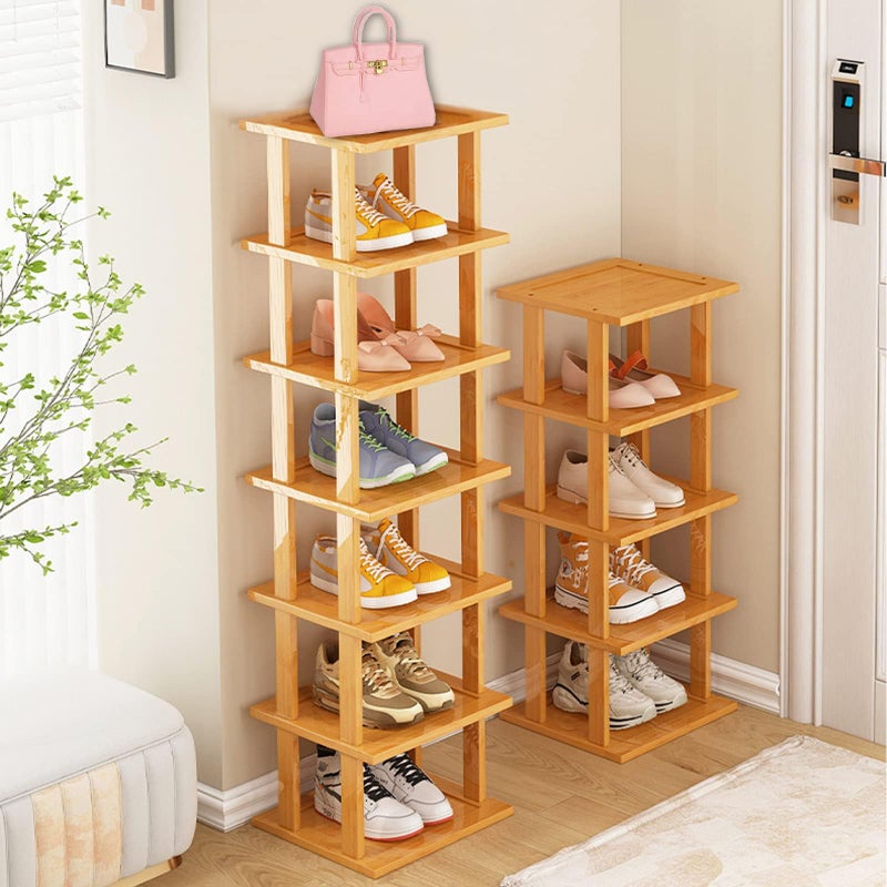 SAN HE Bamboo Shoe Rack 12 Tier- Vertical Shoe Rack for Small Spaces, Tall Narrow Shoe Rack Organizer for Closet Entryway Corner Garage and Bedroom,Skinny Shoe Shelf with Free Stackable DIY - Image 4