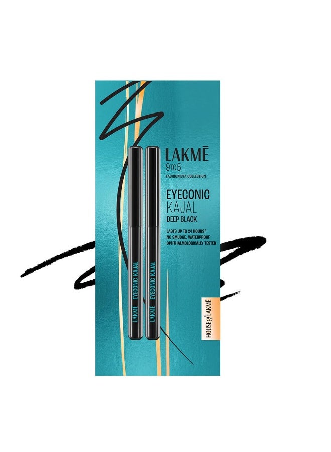 LAKME Eyeconic Kajal Twin Pack Matte Waterproof Kohl Smudge Proof Kajal Pencils that lasts hours Pack of 2 Deep Black 0.35g - Image 1