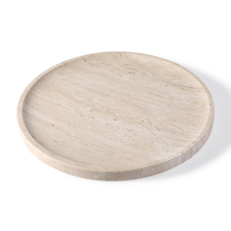 Koville Natural Travertine Tray for Home Decor, 10 Inch Round Serving Tray for Kitchen and Coffee Table, Decorative Marble Bathroom Trays for Counter, Luxury Vanity Tray, Light Beige Stone Tray - Image 1