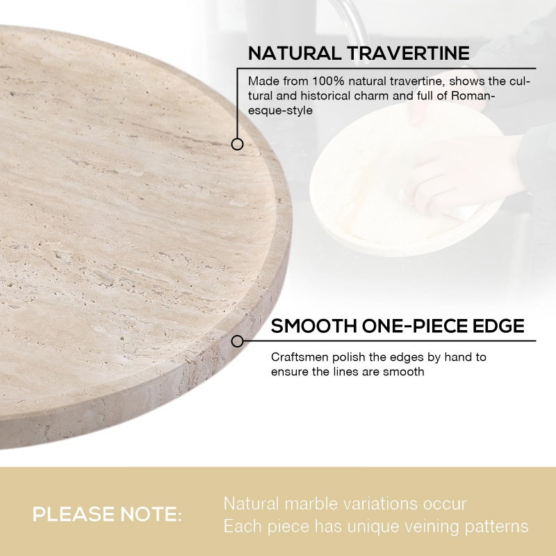 Koville Natural Travertine Tray for Home Decor, 10 Inch Round Serving Tray for Kitchen and Coffee Table, Decorative Marble Bathroom Trays for Counter, Luxury Vanity Tray, Light Beige Stone Tray - Image 3