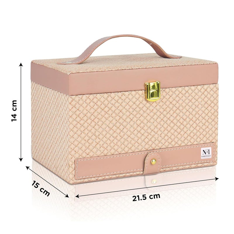 NFI essentials Makeup Bag Cosmetic Box Jewelry Bridal Box Make up Box Trousseau Box Vanity Beauty Case Organizer for Wedding Makeup Big Box (Pink) - Image 4