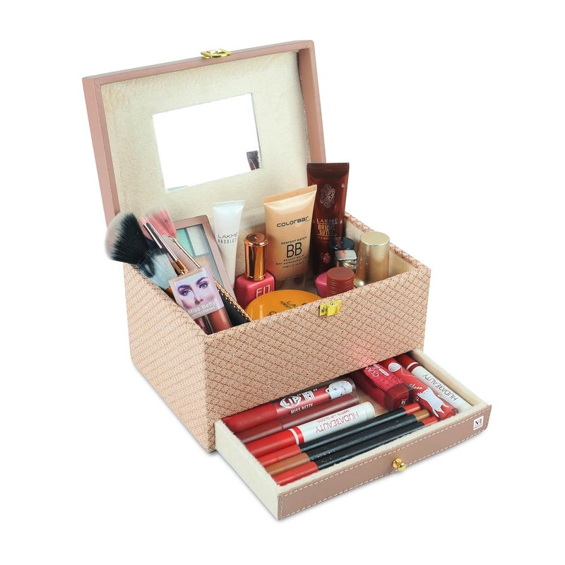 NFI essentials Makeup Bag Cosmetic Box Jewelry Bridal Box Make up Box Trousseau Box Vanity Beauty Case Organizer for Wedding Makeup Big Box (Pink) - Image 2