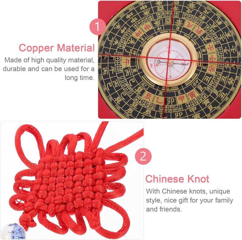 klarako 1pc Feng Shui Compass Chinese Good Luck Coins Chinese New Year Decoration Good Luck Ornaments Car Hanging Ornament Feng Shui Money Coins Desk Topper Car Trim Lucky Copper Key Chain - Image 3