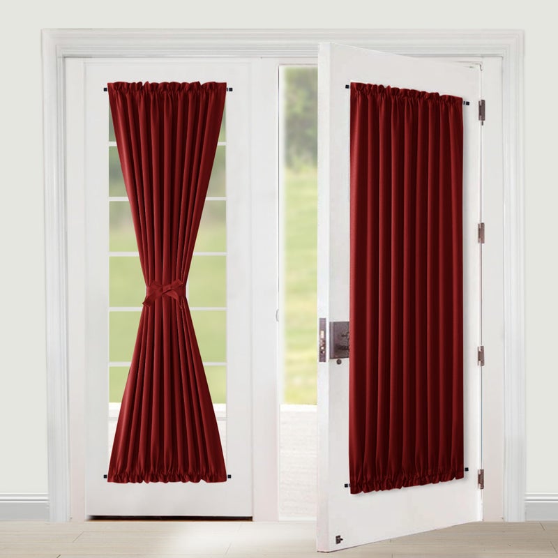 XWZO Room Darkening Curtains for French Doors  Privacy and Thermal Curtains for Glass Door  Rod Pocket Curtains with Tiebacks  54 x 72 inches Long  Burgundy  1 Panel - Image 1