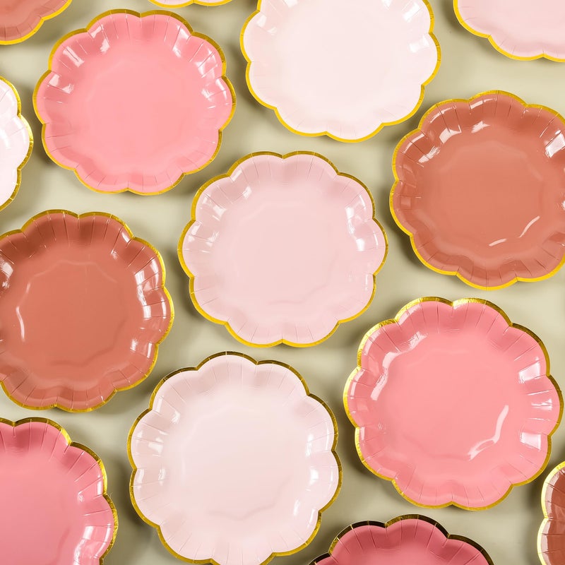 AimFun 24 Pcs Dusty Pink Party Plates Gradient Color Dessert Paper Plate 7inch Gold Foil Scalloped Edge Disposable Cake Plates for Tea Party Birthday Bridal Baby Shower Wedding Party Supplies - Image 4