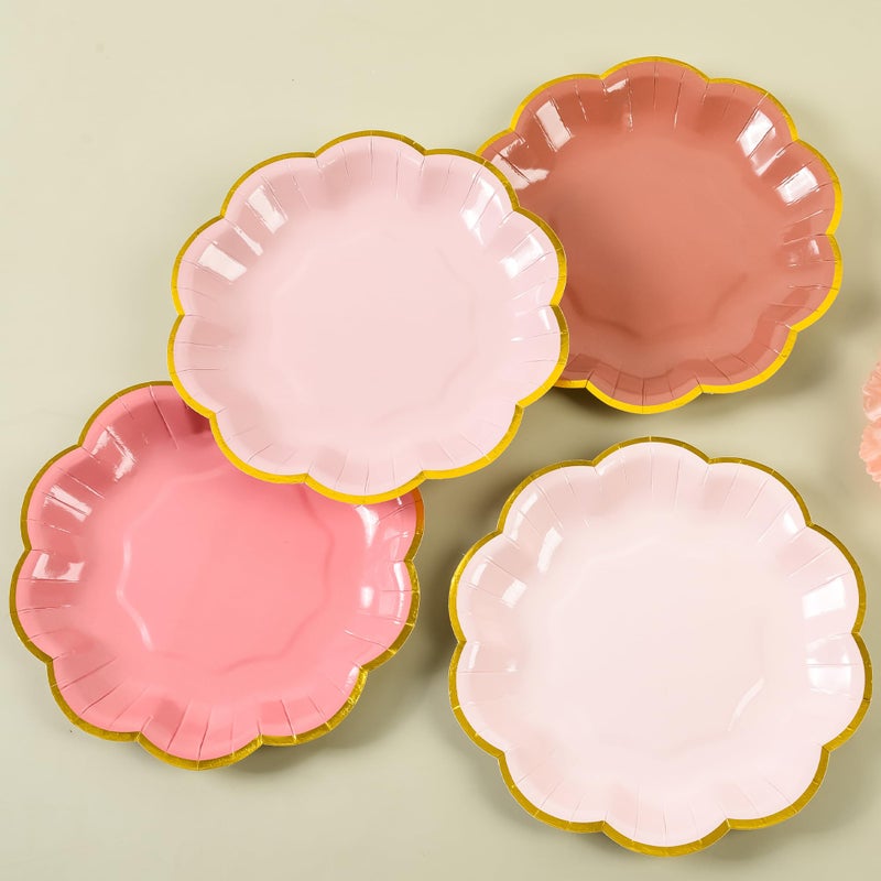 AimFun 24 Pcs Dusty Pink Party Plates Gradient Color Dessert Paper Plate 7inch Gold Foil Scalloped Edge Disposable Cake Plates for Tea Party Birthday Bridal Baby Shower Wedding Party Supplies - Image 3