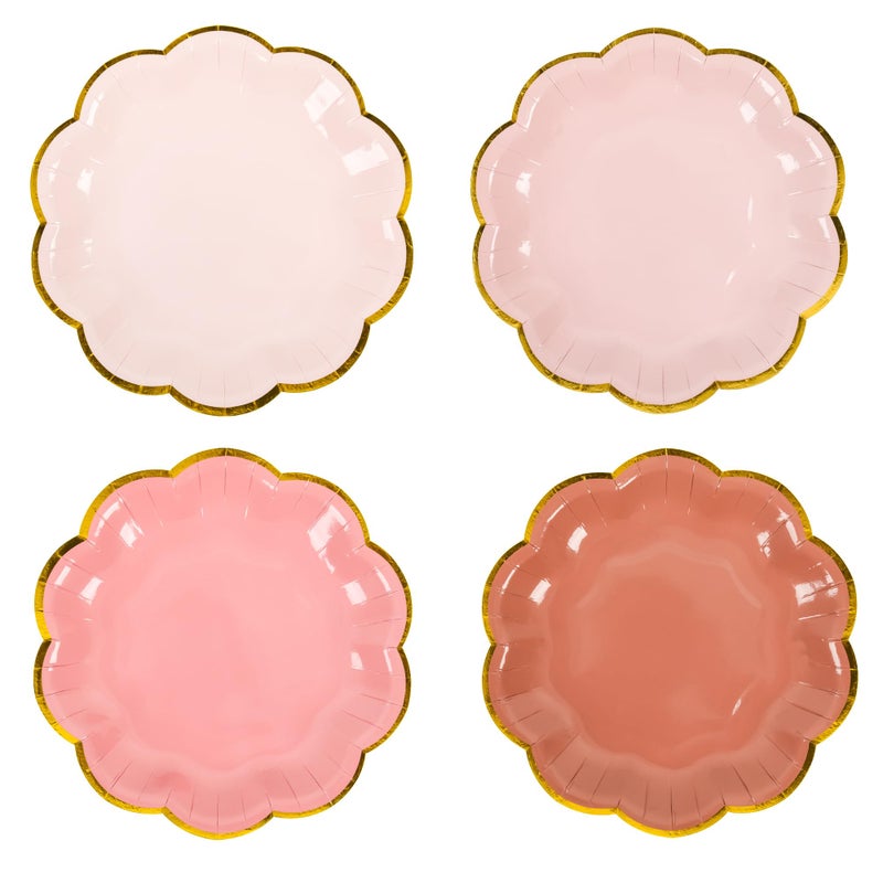 AimFun 24 Pcs Dusty Pink Party Plates Gradient Color Dessert Paper Plate 7inch Gold Foil Scalloped Edge Disposable Cake Plates for Tea Party Birthday Bridal Baby Shower Wedding Party Supplies - Image 1