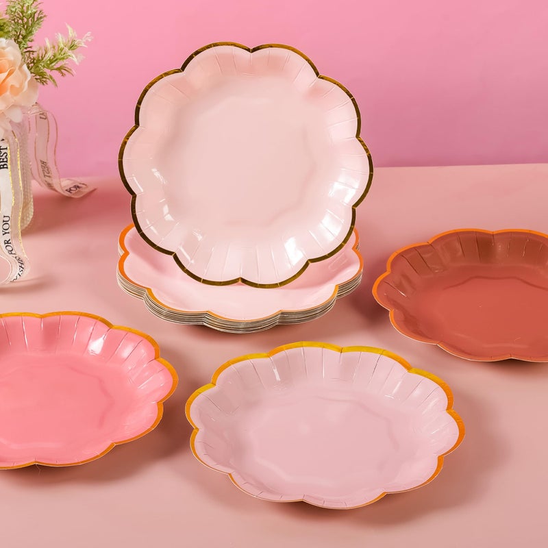 AimFun 24 Pcs Dusty Pink Party Plates Gradient Color Dessert Paper Plate 7inch Gold Foil Scalloped Edge Disposable Cake Plates for Tea Party Birthday Bridal Baby Shower Wedding Party Supplies - Image 5