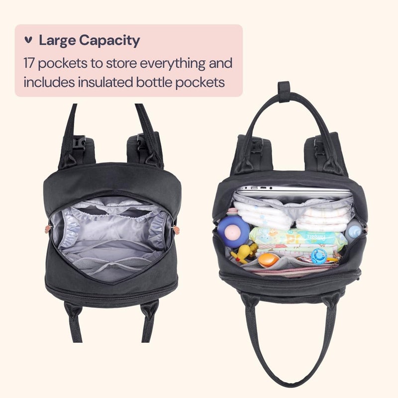 BabbleRoo Diaper Bag Backpack - Baby Essentials Travel Tote - Multi Function Waterproof Diaper Bag, Travel Essentials Baby Bag with Changing Pad, Stroller Straps & Pacifier Case - Unisex, Black - Image 2