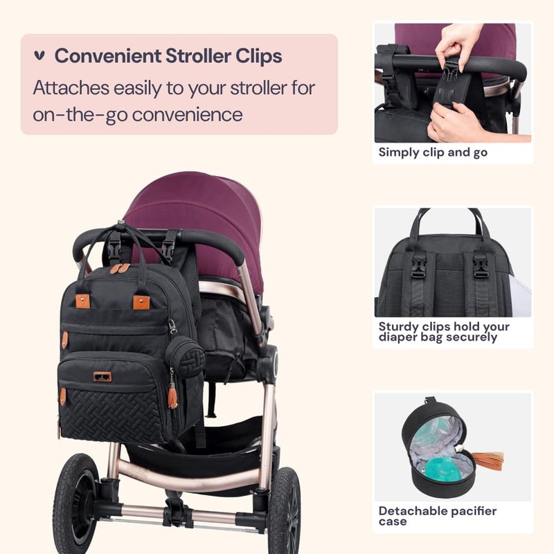 BabbleRoo Diaper Bag Backpack - Baby Essentials Travel Tote - Multi Function Waterproof Diaper Bag, Travel Essentials Baby Bag with Changing Pad, Stroller Straps & Pacifier Case - Unisex, Black - Image 5