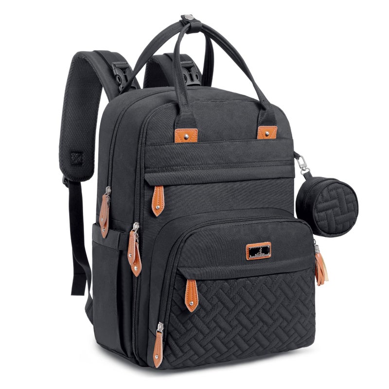 BabbleRoo Diaper Bag Backpack - Baby Essentials Travel Tote - Multi Function Waterproof Diaper Bag, Travel Essentials Baby Bag with Changing Pad, Stroller Straps & Pacifier Case - Unisex, Black - Image 1