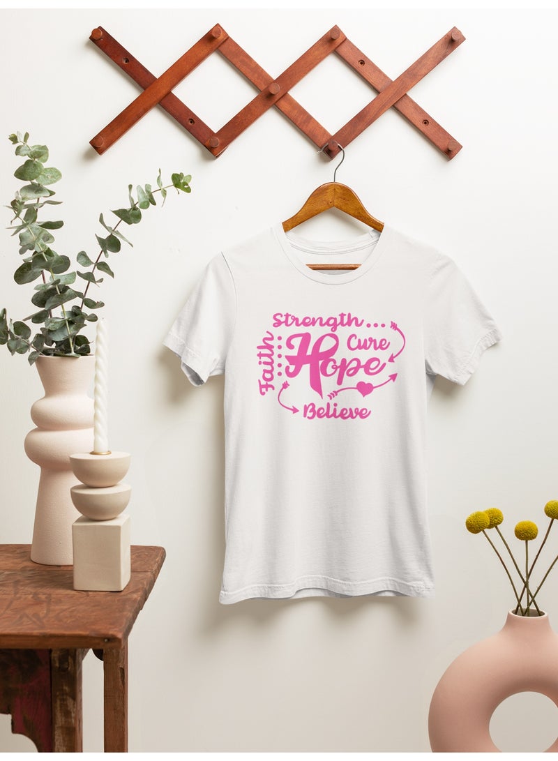 ZOOM تي شيرت توعية بسرطان الثدي للأطفال - الإيمان والأمل والعلاج