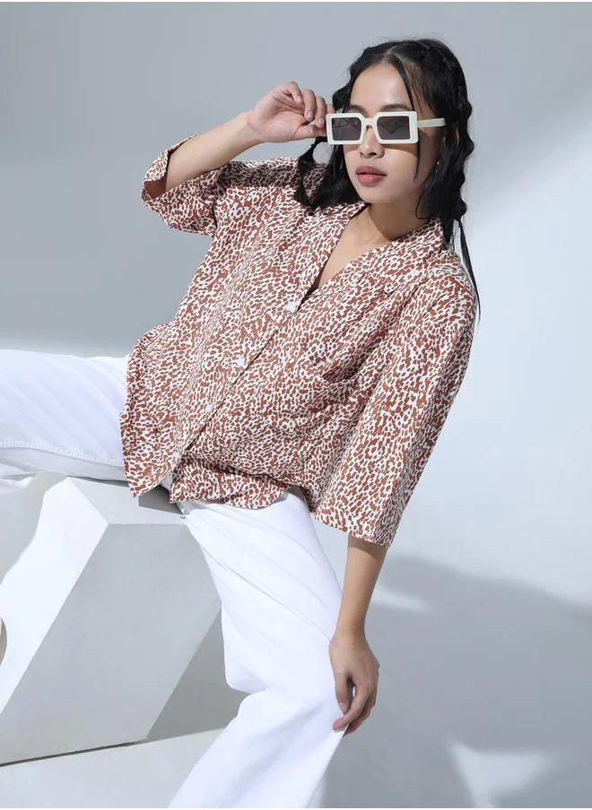 Hubberholme Ditsy Print Notch Lapel Relaxed Fit Shirt by Styli