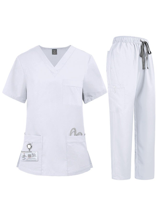 NIBEMINENT Women'S Nurse Uniform Quick-Drying Fabric Solid Color V-Neck Pocket Short-Sleeved Trousers Suit Nursing Uniform Suit - Image 1