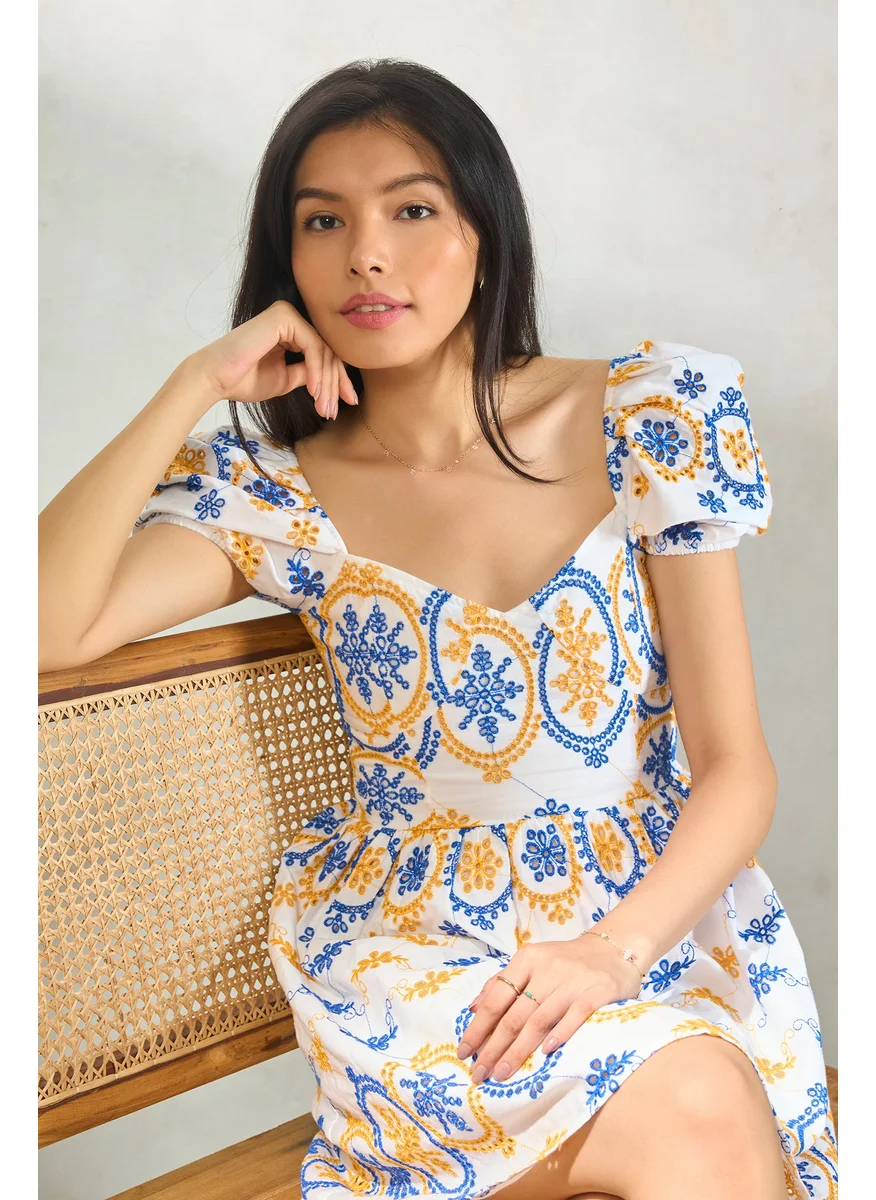 Virgio Virgio Floral Embroidered Cotton Fit & Flare Mini Dress