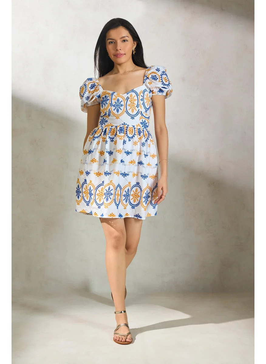 Virgio Virgio Floral Embroidered Cotton Fit & Flare Mini Dress