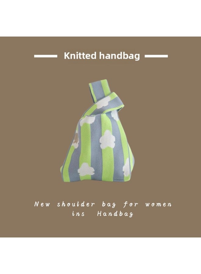 Ins Internet Trendy Handbag Women's Knitted Wool Bucket Bag Hand Carrying Casual Tote Bag Box Lunch Bag Wholesale-Color:Big Flowers-Black - Image 3