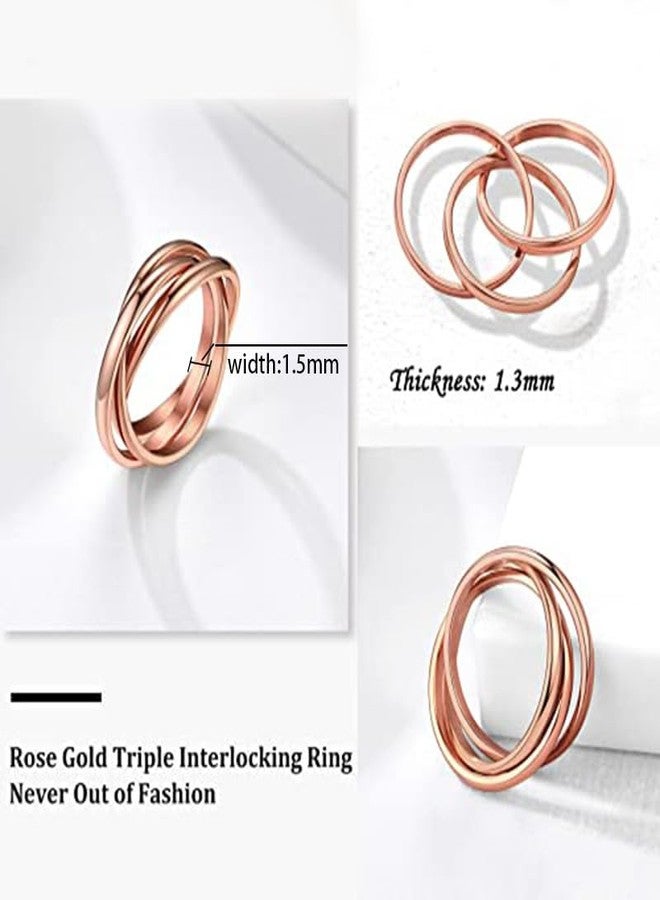 JAJAFOOK 6PCS 1.5mm Trinity Rolling Interlocked Rings Set Hypoallergenic Stainless Steel Triple Band Stackable Rings Sensory Fidget Jewelry, 8 - Image 2