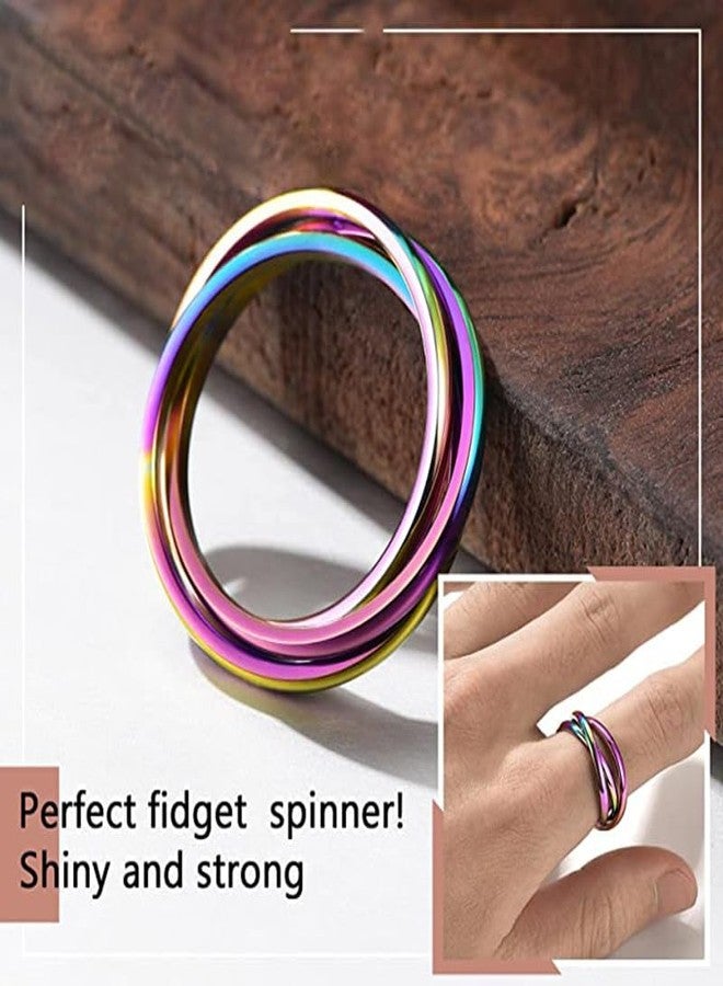 JAJAFOOK 6PCS 1.5mm Trinity Rolling Interlocked Rings Set Hypoallergenic Stainless Steel Triple Band Stackable Rings Sensory Fidget Jewelry, 8 - Image 3