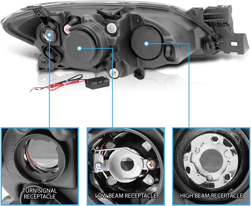 AmeriLite Xtreme LED Halos Projector Black Replacement Headlights for 2004-2009 Mazda 3 4-Door Sedan - Driver and Passenger Side - Image 5