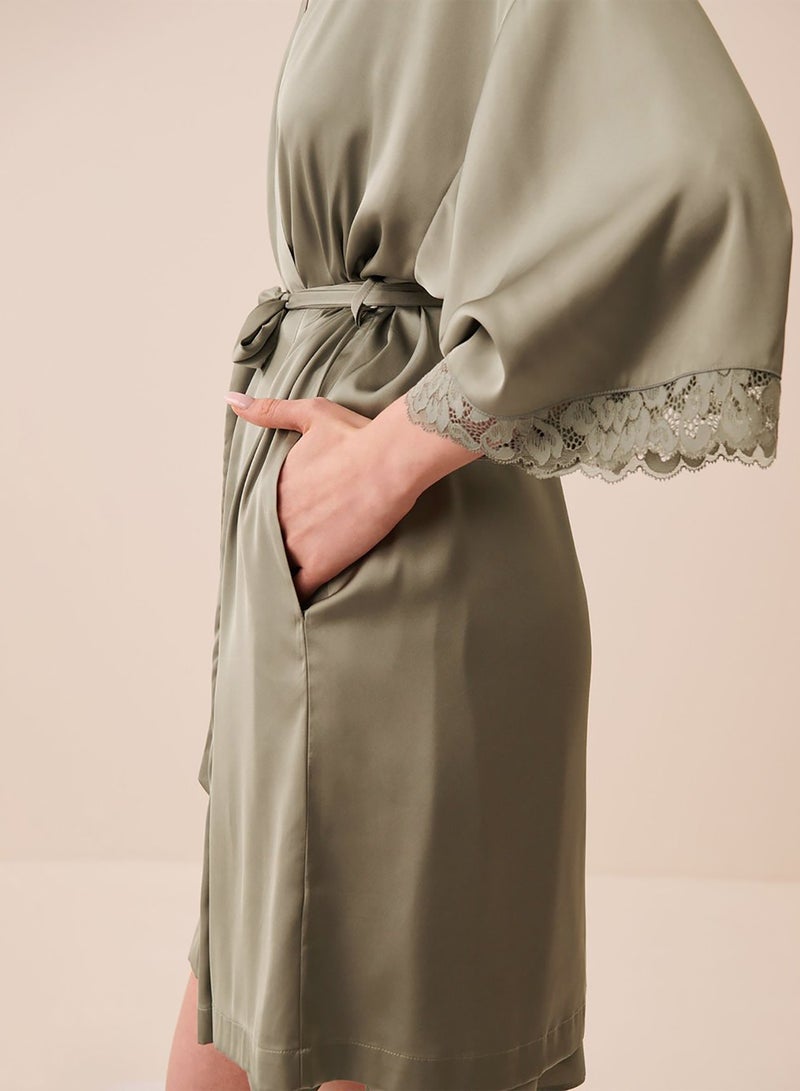 La Vie en Rose Lace Trim Satin Kimono - Image 3