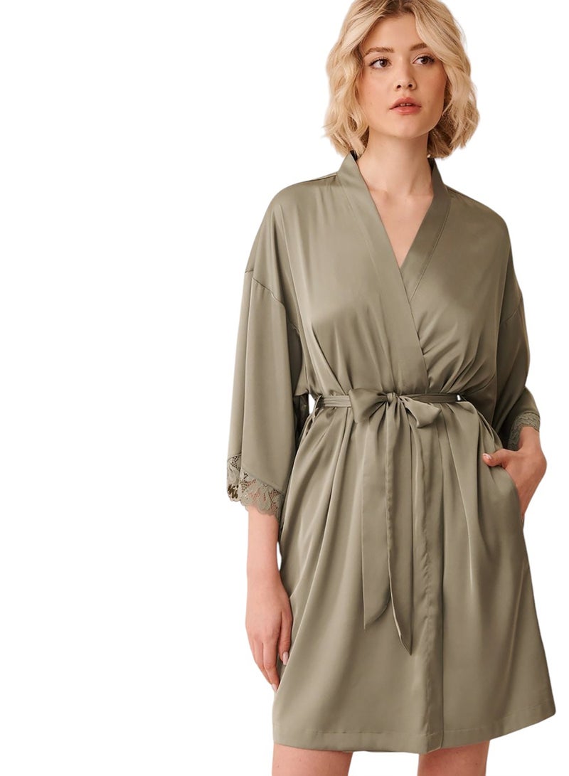 La Vie en Rose Lace Trim Satin Kimono - Image 1