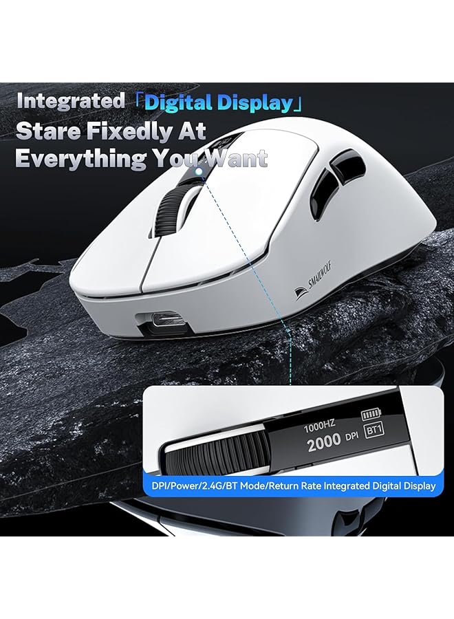 KASTWAVE Wireless Gaming Mouse With Rgb Charging Dock 57G Lightweight Ergonomic Mouse 12K Dpi Optical Sensor Tri Mode Bt5.1/2.4G/Usb C 5 Programmable Buttons For Pc/Mac (White) - Image 4