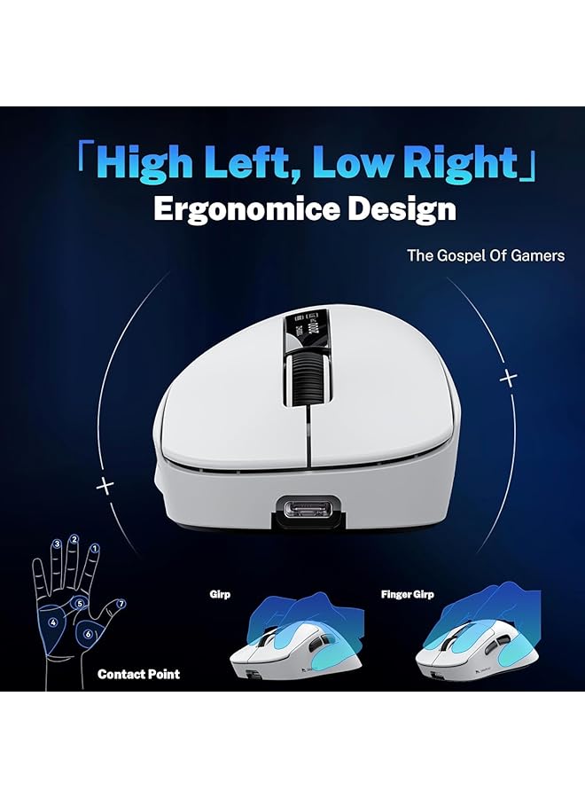 KASTWAVE Wireless Gaming Mouse With Rgb Charging Dock 57G Lightweight Ergonomic Mouse 12K Dpi Optical Sensor Tri Mode Bt5.1/2.4G/Usb C 5 Programmable Buttons For Pc/Mac (White) - Image 2