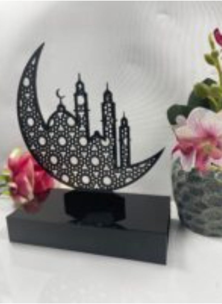 Dreamzon Acrylic Moon with Mosque, Islamic Art, Gift for Muslims, Modern Muslim Housewarming Gift, Gift for Room Home Office, Eid Gift, Ramadan Decor 