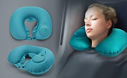 Sarjak Foldable Travel Pillow That can be inflated at The Push of a Button Green Soft Fabric - Image 2