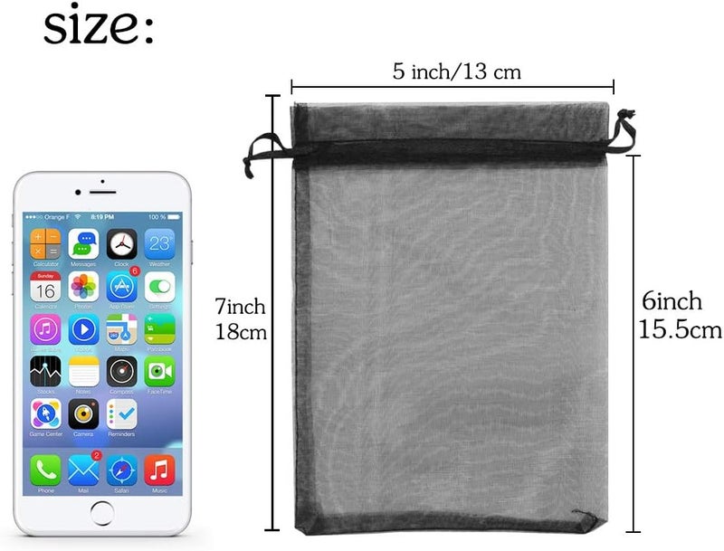YQL Black Organza Bags,100PCS 5x7 Inch Gift Favor Bags Mesh Fruit Protection Bags Jewelry Pouches Sachet Bags Wedding Party - Image 2