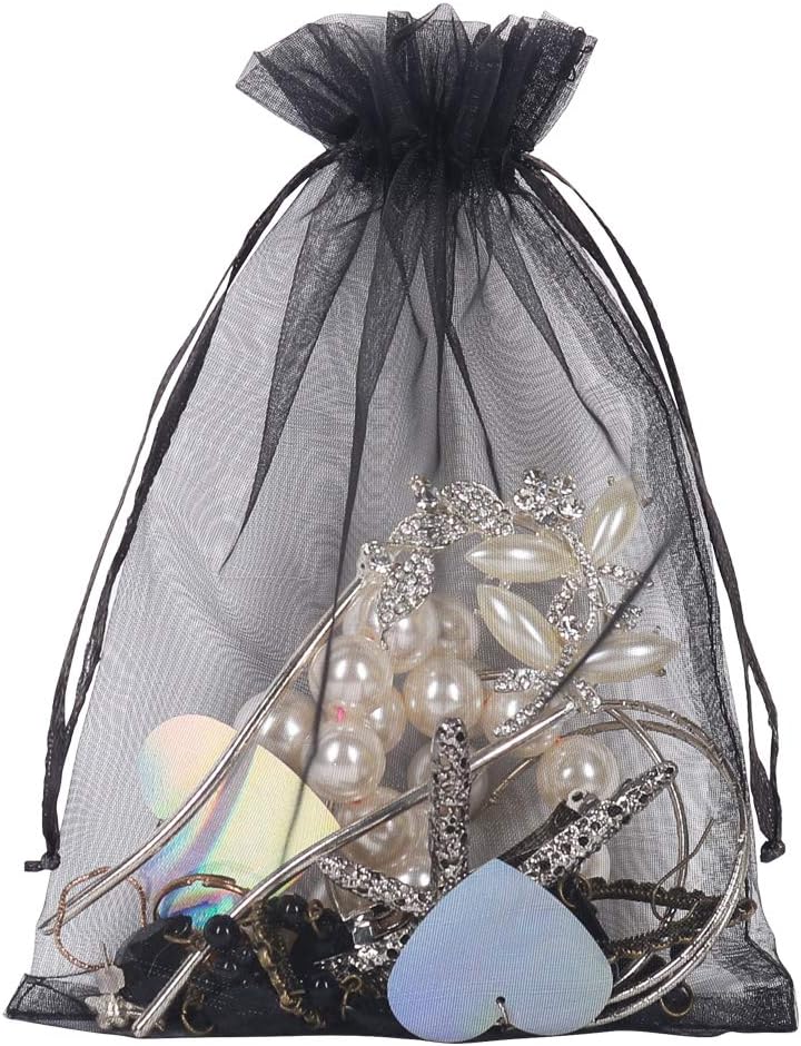 YQL Black Organza Bags,100PCS 5x7 Inch Gift Favor Bags Mesh Fruit Protection Bags Jewelry Pouches Sachet Bags Wedding Party - Image 4