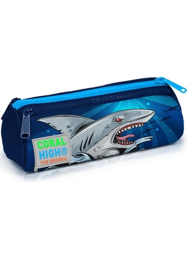 كورال هاي Kids Three Compartment Pencil Case Navy Blue Shark Pattern 22022