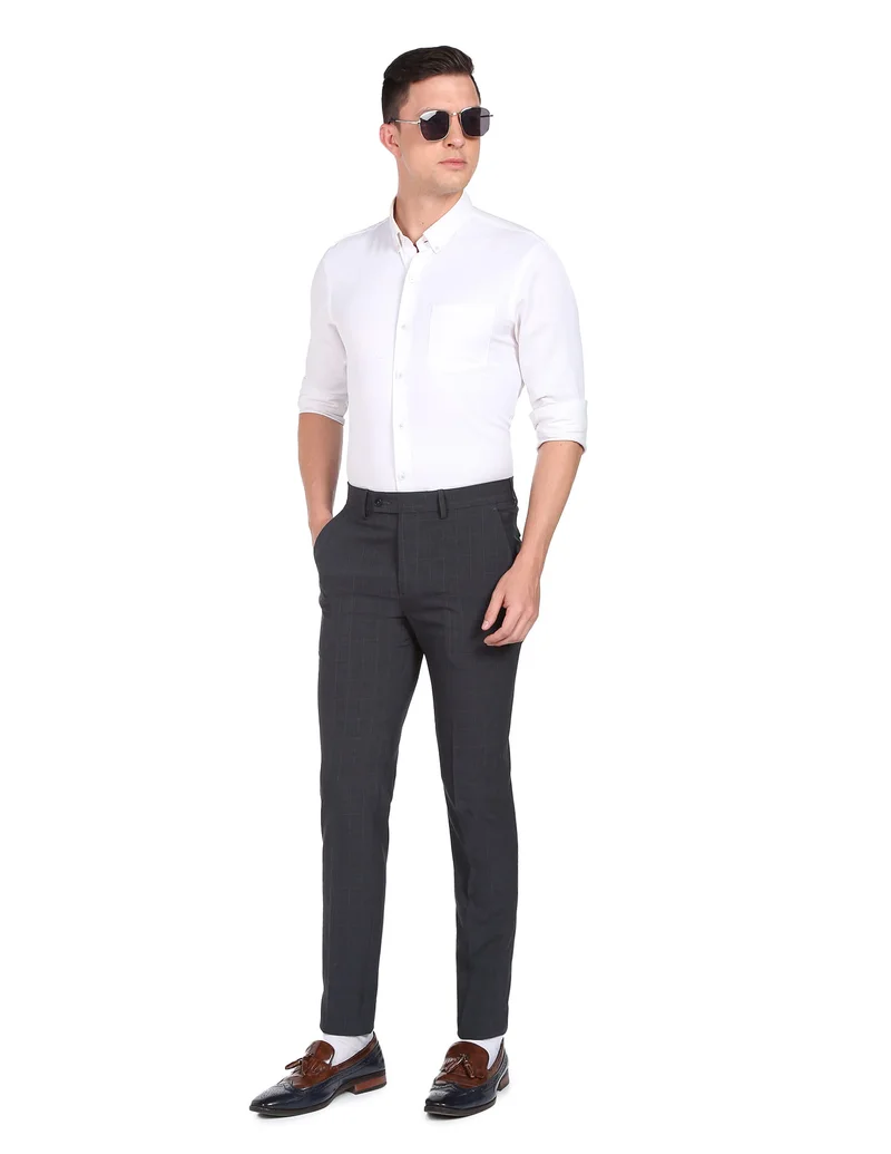 Arrow Dark Grey Jackson Super Slim Fit Smart Flex Trousers for Men | Best Price UAE