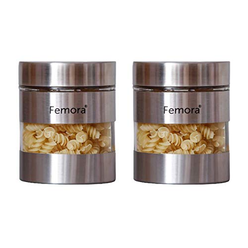 Femora Metallic Clear Glass Jars | See Through Window Jar | 1 Year Warranty | Airtght | Jars for Snacks, Fry Food, Masala, Spice, Pickles, Cookies |700 ML | Set Of 2 | Silver - Image 1