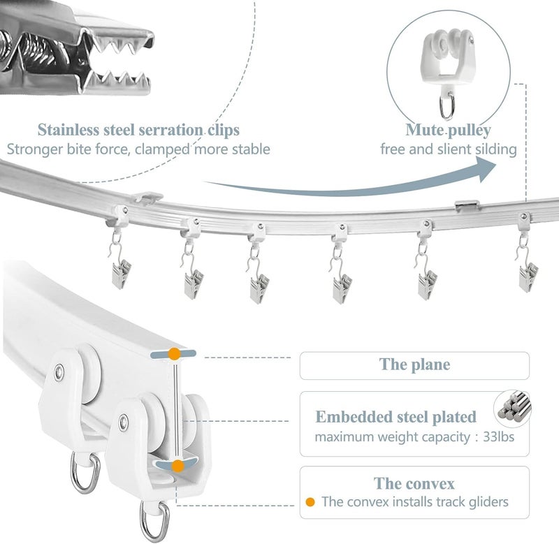 KOLAKO Ceiling Curtain Track, Curtain Track Wall Mount - Two Ways To Install, 16Ft Curtain Rails Room Divider Flexible Sliding Curved Curtain Track System for Rv Shower Curtain Rods - Image 5