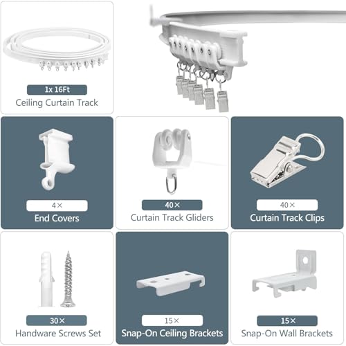 KOLAKO Ceiling Curtain Track, Curtain Track Wall Mount - Two Ways To Install, 16Ft Curtain Rails Room Divider Flexible Sliding Curved Curtain Track System for Rv Shower Curtain Rods - Image 2