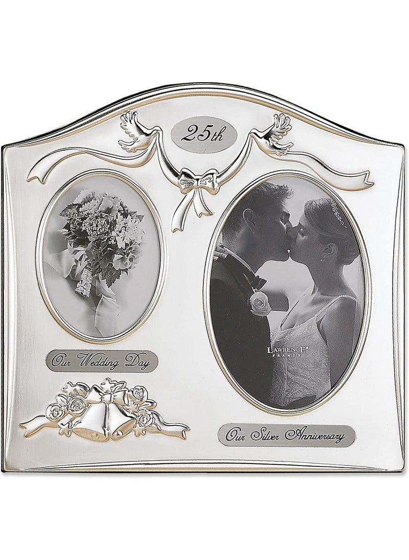 Lawrence Frames Lawrence Frames Satin Silver and Brass Plated 2 Opening Picture Frame 25th Anniversary Design 4 by 6Inch 