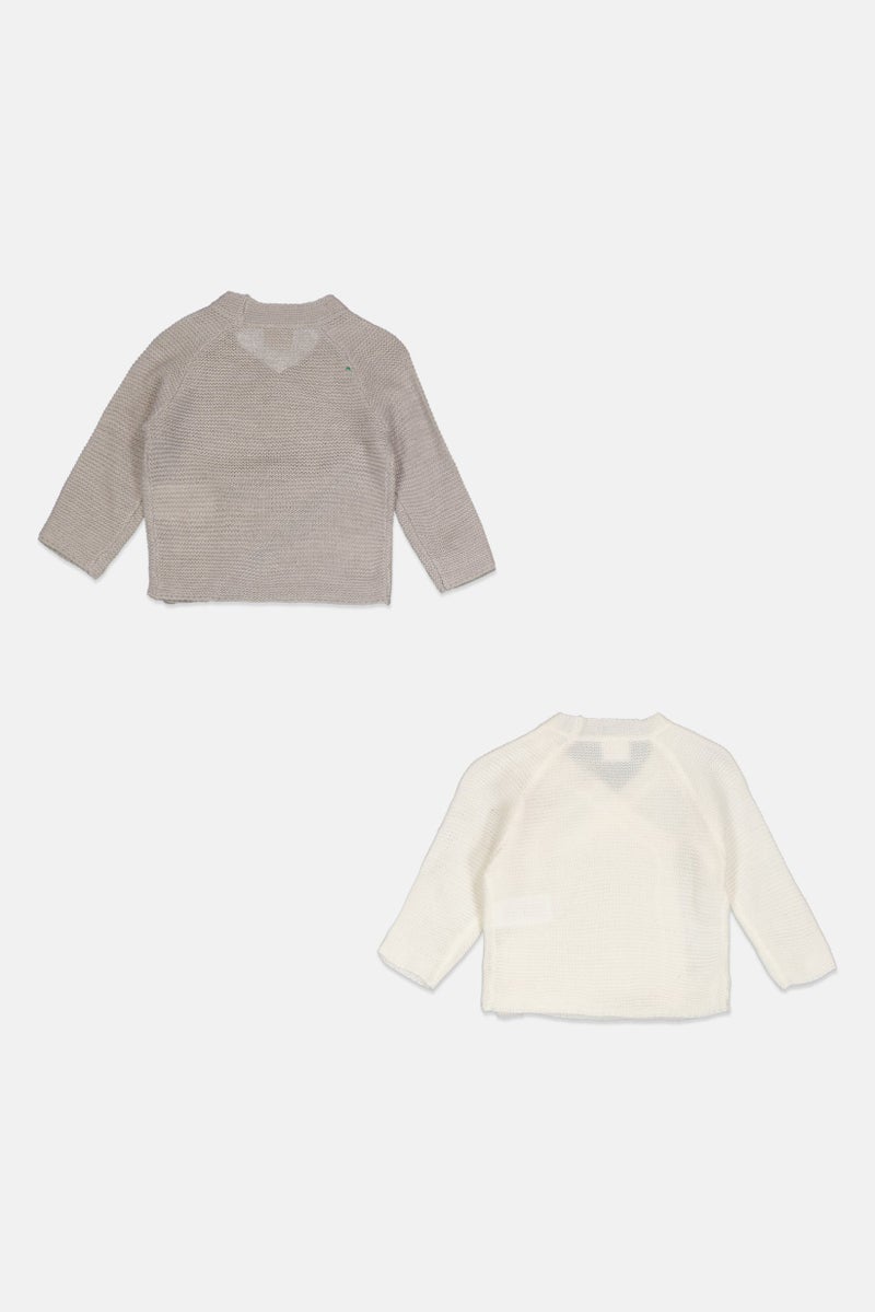 Rock-A-Bye Baby Boutique Toddlers Girl 2 Piece Knitted Cardigan, Off White/Grey - Image 2