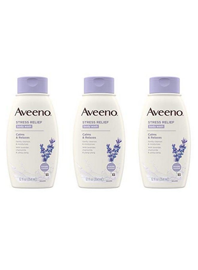 Aveeno غسول الجسم المهدئ لتخفيف التوتر مع الشوفان المهدئ واللافندر والبابونج والزيوت العطرية من الإيلنغ، غسول الجسم المهدئ الخالي من الصبغة والصابون، 12 أونصة سائلة (عبوة من 3 قطع) - Image 1