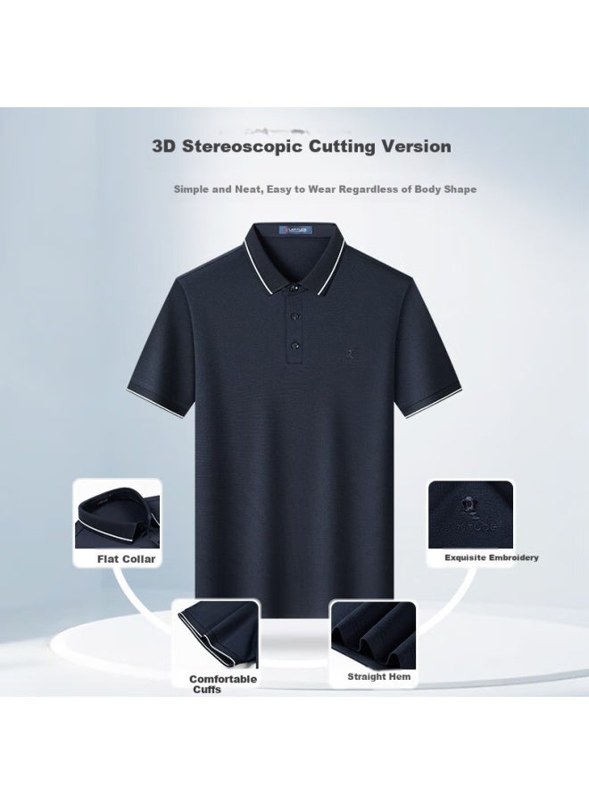 Montagut Men's Short Sleeve Polo Shirt With Mulberry Silk Summer Cloud-like Breathable Youth Casual T-shirt Navy Blue L/50 - Image 1