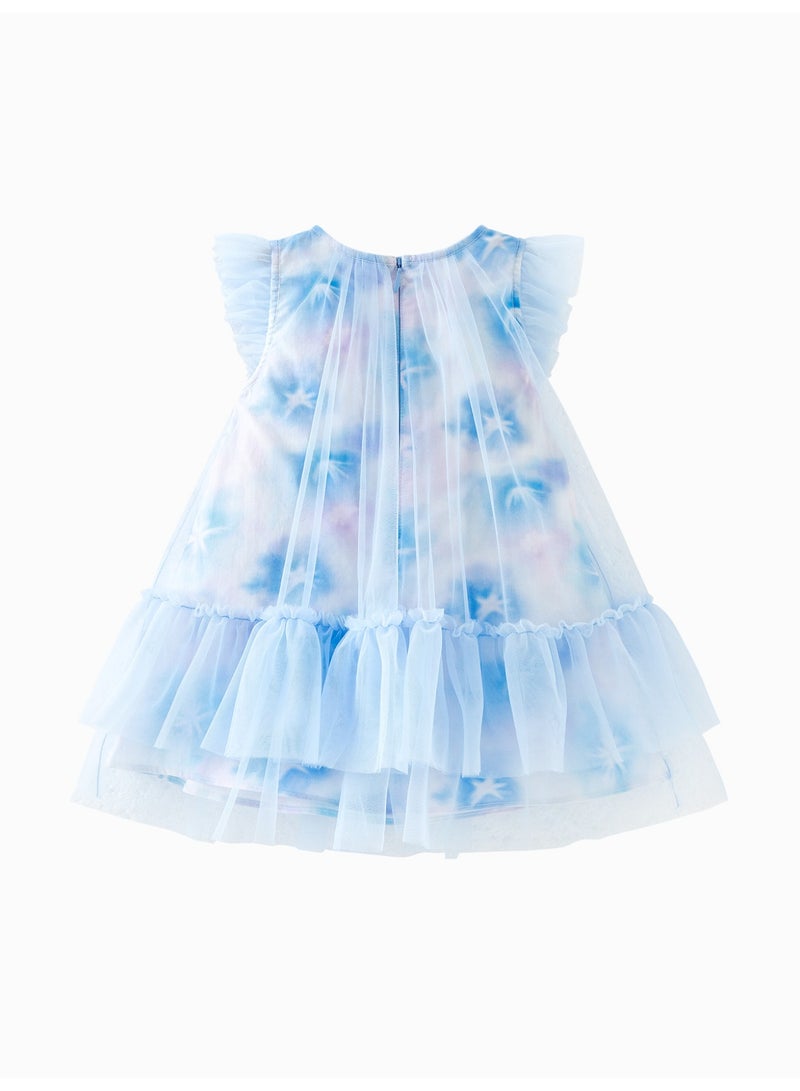 ميني بالا فستان ساحر بأكمام منفوخة للفتيات، مصنوع من قماش التول الناعم القابل للتنفس، حواف مكشكشة، تنورة متعددة الطبقات، رقبة مستديرة، مثالي لقضاء العطلات على الشاطئ وحفلات الحديقة واحتفالات الصيف، فستان للأطفال - Image 5