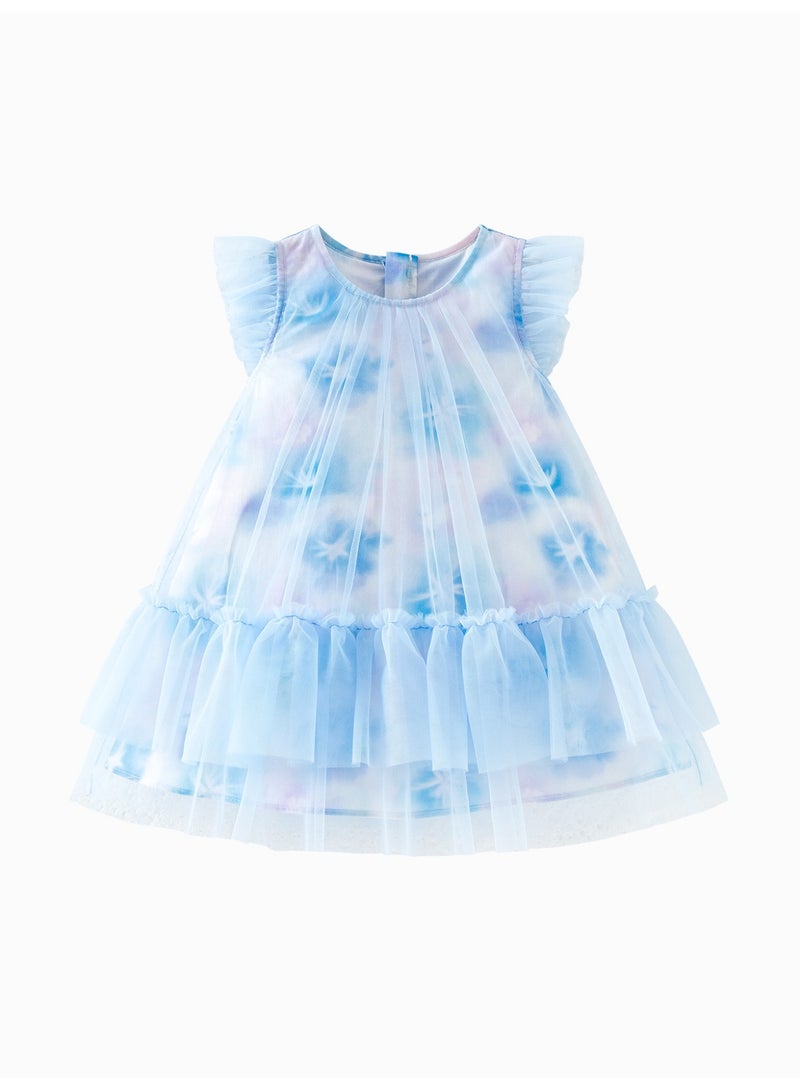 ميني بالا فستان ساحر بأكمام منفوخة للفتيات، مصنوع من قماش التول الناعم القابل للتنفس، حواف مكشكشة، تنورة متعددة الطبقات، رقبة مستديرة، مثالي لقضاء العطلات على الشاطئ وحفلات الحديقة واحتفالات الصيف، فستان للأطفال - Image 4