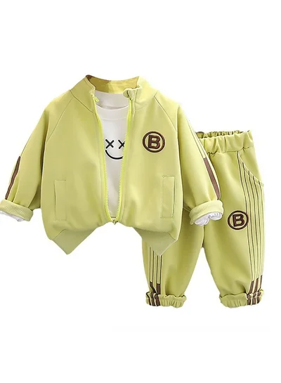 LITTLE SURPRISE BOX Light Green Letter B Monogram 3 Pcs Track Suit Set For Toddlers And Kids