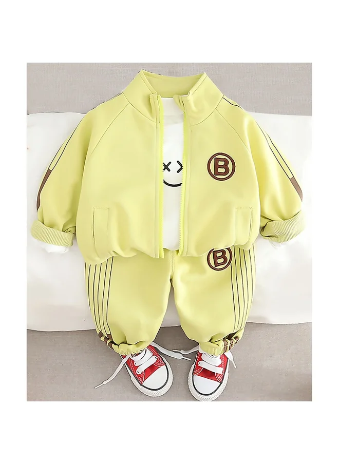 LITTLE SURPRISE BOX Light Green Letter B Monogram 3 Pcs Track Suit Set For Toddlers And Kids