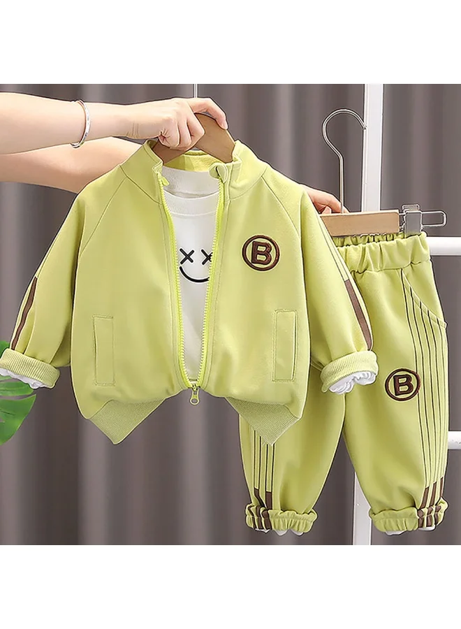LITTLE SURPRISE BOX Light Green Letter B Monogram 3 Pcs Track Suit Set For Toddlers And Kids