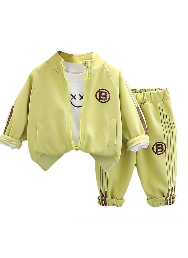 LITTLE SURPRISE BOX Box Light Green Letter B Monogram 3 Pcs Track Suit Set For Toddlers And Kids-3-4Y