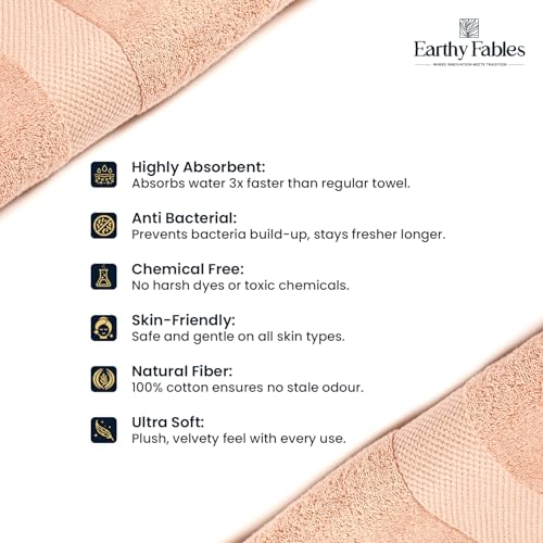 Earthy Fables Premium Bath Towel - 100% Combed Cotton, 600 GSM, Ultra Soft, Quick Dry and Highly Absorbent for Home, Travel and Acne-Prone Skin, 140 x 70 cm, Peach - Image 4